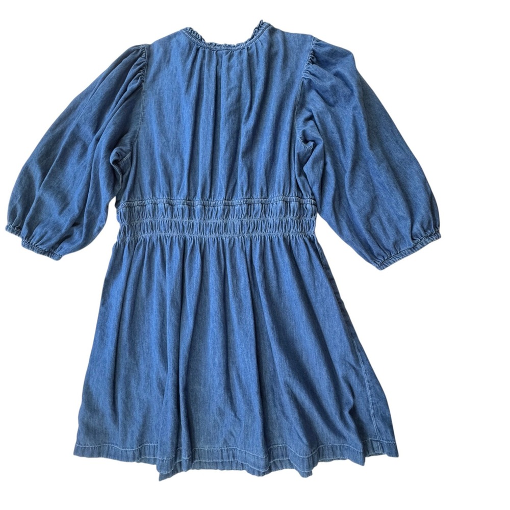 Gap Denim Dress Womens XXL Blue Cotton Ruffle Neck Tie Smocked Waist Long Sleeve - Picture 10 of 10